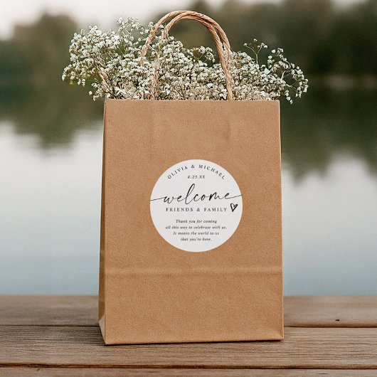 Modern Black & White Wedding Welcome Hotel Bag Ronde Sticker