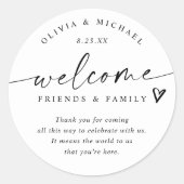 Modern Black & White Wedding Welcome Hotel Bag Ronde Sticker (Voorkant)