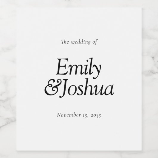 Modern Black & White Wedding Wijn Etiket (Enkel label)