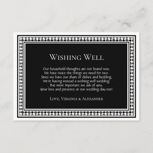 Modern Black White Wedding Wishing Well Poem Informatiekaartje (Voorkant)