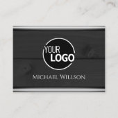Modern Black White Wood Grain Wooden Boards Logo Visitekaartje (Voorkant)
