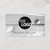 Modern Black White Wood Grain Wooden Boards Logo Visitekaartje (Voorkant)