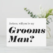 Modern Black White zal je mijn Groomsman zijn Kaart (Staand voorkant)
