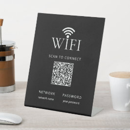Modern Black WiFi Network Password QR Code Sign  Reclamebord Met Voetstuk