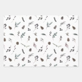 Modern Black Winter Pinecone Waterverf Inpakpapier Vel (Voorkant)