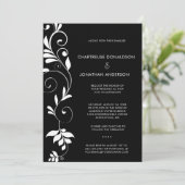 Modern Black with White Botanical Vines Wedding | Aankondiging (Staand voorkant)