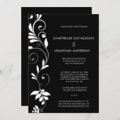 Modern Black with White Botanical Vines Wedding | Aankondiging (Voorkant / Achterkant)