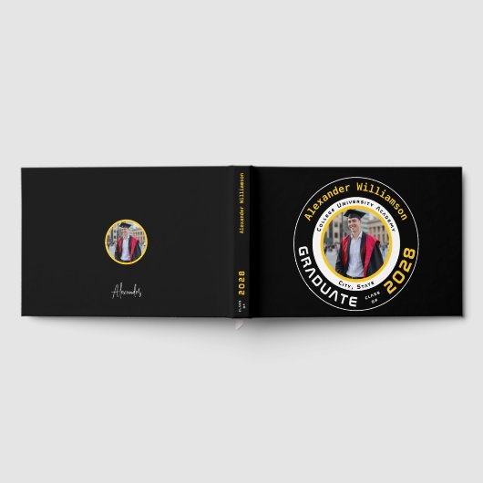 Modern Black Yellow Graduation Photo Gastenboek (Volledig)