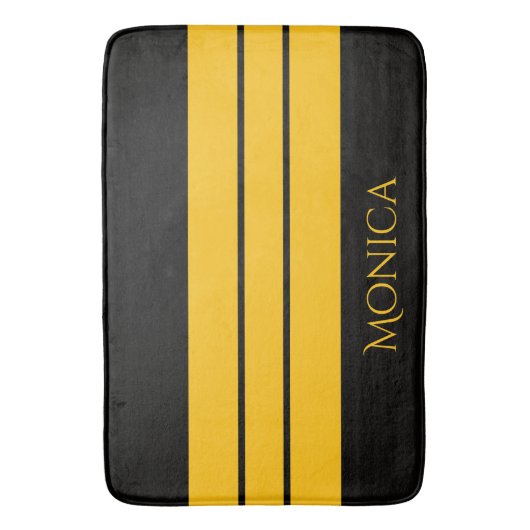  modern black &yellow  monogram name badmat (Voorkant Verticaal)