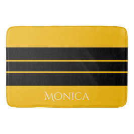 modern black &yellow monogram name badmat