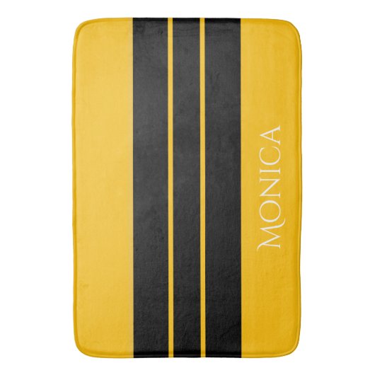 modern black &yellow monogram name badmat (Voorkant Verticaal)