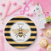 Modern Black Yellow Stripes Bee Birthday Party Papieren Bordje (Feest)