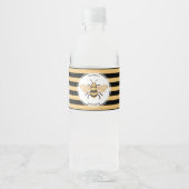 Modern Black Yellow Stripes Bee Birthday Party Waterfles Etiket (Voorkant)