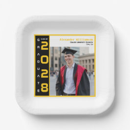 Modern Black Yellow White Graduation Photo Party Papieren Bordje