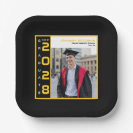 Modern Black Yellow White Graduation Photo Party Papieren Bordje