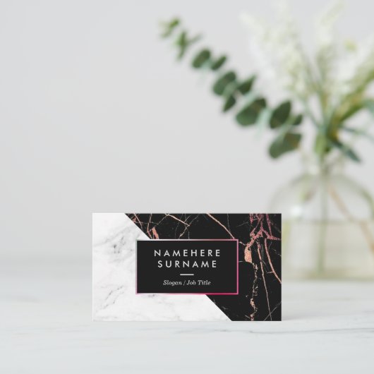 Modern BlackPink & White Marble Visitekaartje (Staand voorkant)