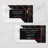 Modern BlackPink & White Marble Visitekaartje (Voorkant / Achterkant)