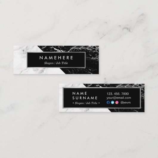 Modern BlackWhite Marble Silver Mini Visitekaartje (Voorkant / Achterkant)