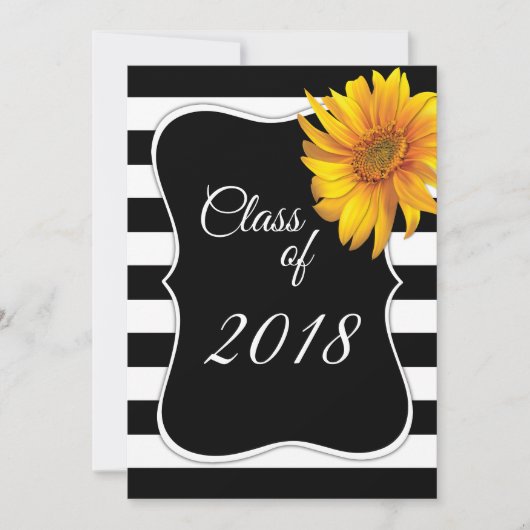 Modern BlackWhite Stripe Sunflower 2018 Afstuderen Kaart (Voorkant)