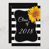 Modern BlackWhite Stripe Sunflower 2018 Afstuderen Kaart (Voorkant / Achterkant)