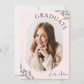 Modern Blad Blush Roze 2 Foto Graduation Party Kaart (Voorkant)