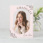 Modern Blad Blush Roze 2 Foto Graduation Party Kaart (Staand voorkant)