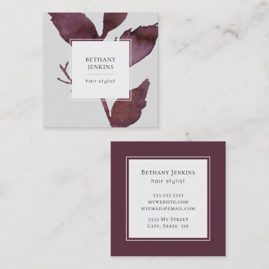 Modern blad minimaal vierkante visitekaartje (Voorkant / Achterkant)