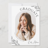 Modern Blad Zwart Wit 2 Foto Graduation Party Kaart (Voorkant)