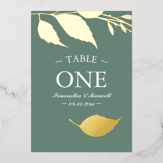Modern Bladeren Tafelnummer Folie Kaart (Voorkant)