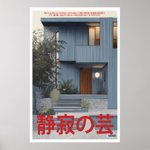 Modern Blau Huis Poster Stenen Trappen, Houten Deu