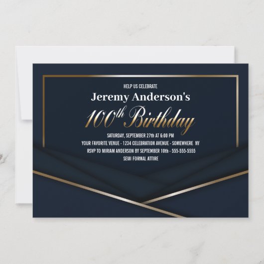 Modern Blauw 100e verjaardagsfeest Kaart (Voorkant)