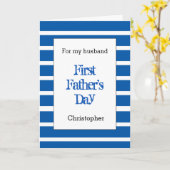 Modern blauw 1e Vaderdag man Kaart (Gele Bloem)