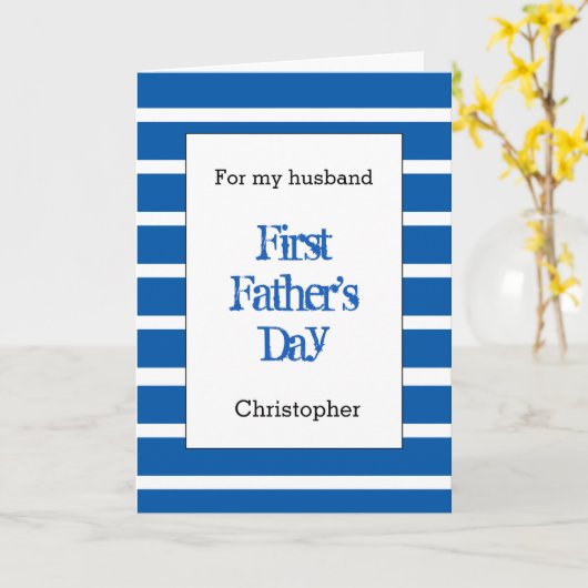 Modern blauw 1e Vaderdag man Kaart (Gele Bloem)