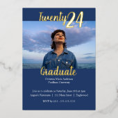 Modern, blauw 2 foto Afstuderen Folie Uitnodiging (Voorkant)