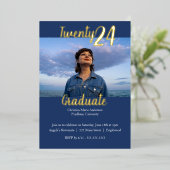 Modern, blauw 2 foto Afstuderen Folie Uitnodiging (Staand Voorkant)