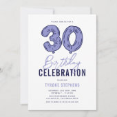 Modern Blauw 30e verjaardagsfeest Kaart (Voorkant)