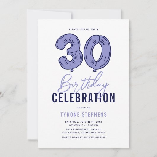 Modern Blauw 30e verjaardagsfeest Kaart (Voorkant)