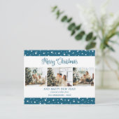 Modern Blauw 3 foto collage sterren Feestdagenkaart (Staand voorkant)
