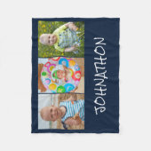 Modern Blauw 3 Fotocollage Naam Fleece Deken (Voorkant)