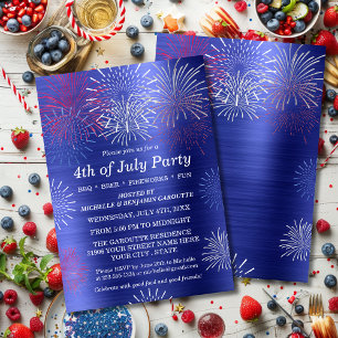 Modern Blauw 4 juli Vuurwerk BBQ Uitnodiging