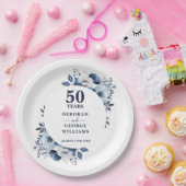 Modern blauw 50ste bruiloft Jubileum groen Papieren Bordje (Feest)