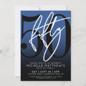 Modern Blauw 50ste verjaardag Uitnodiging (Voorkant)