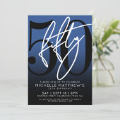 Modern Blauw 50ste verjaardag Uitnodiging (Staand voorkant)