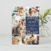 Modern Blauw 5 Fotocollage Merry Christmas Kaart (Staand voorkant)
