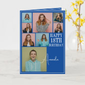 Modern Blauw 8 Foto Collage 18e Verjaardag Kaart (Gele Bloem)