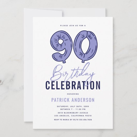 Modern Blauw 90ste Verjaardagsfeest Kaart (Voorkant)