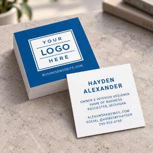 Modern Blauw Aangepast Zakelijk Logo Vierkante Visitekaartje