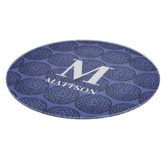 Modern blauw Abstract bloemmonogram Snijplank (Hoek)