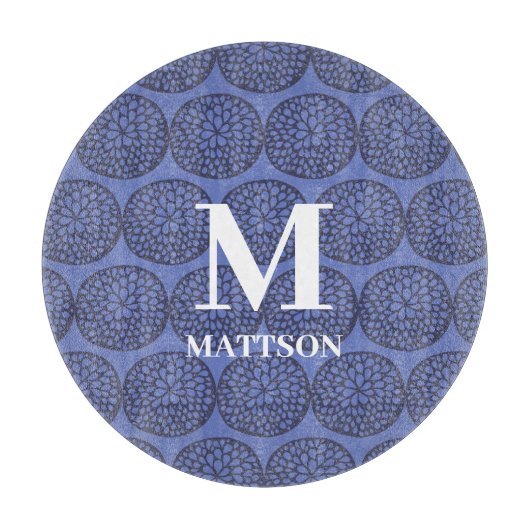 Modern blauw Abstract bloemmonogram Snijplank (Voorkant)