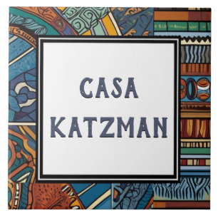 Modern Blauw Abstract Huis Naam Bord Sign Tegeltje